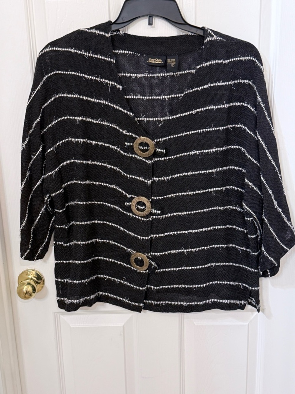 Aa Studio Black & White Striped Button-Front Cardigan